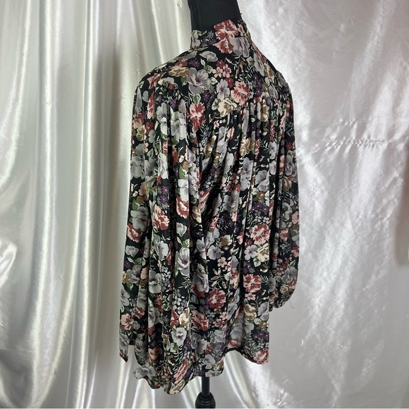 Vintage Sheer Black Floral Button-Up Tie Front Blouse 2X/3X Romantic Cottagecore - Picture 8 of 14